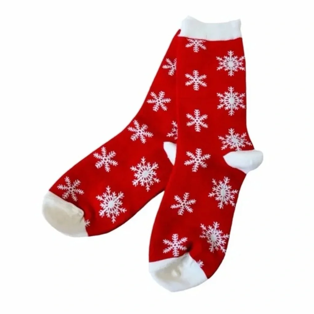 Christmas Red and Black Snowflake Santa Socks Set